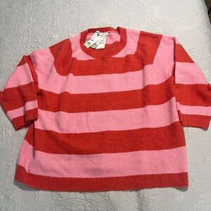 BP Pink and Red Striped Crew Neck Sweater